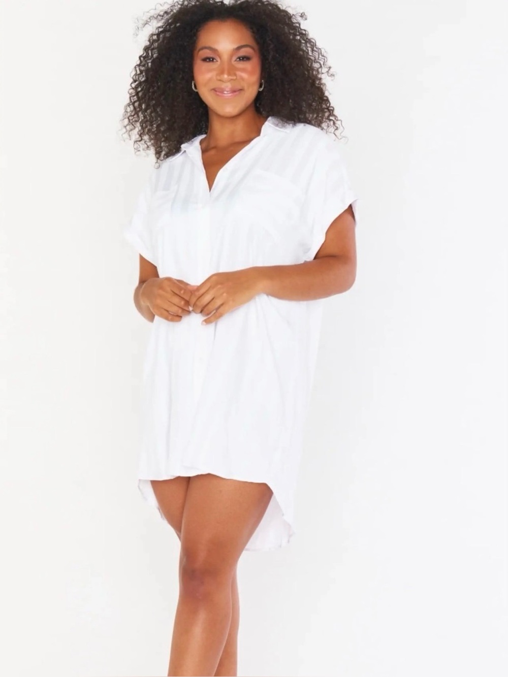 Show Me Your Mumu Martin Bridal White Stripe Shirt Dress size Small